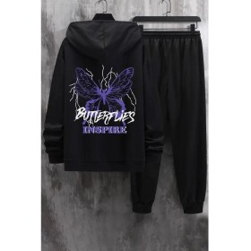 Resim Trendypassion Unisex Butterfly & Letter Graphic Baskılı Eşofman Takımı 
