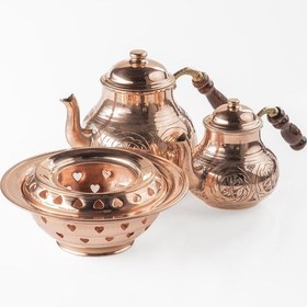 Resim Büyük Boy Gaziantep Bakır Çaydanlık Takımı Ve Balkon Sefası Takımı Komple El Keski İşlemeli Bakır 
