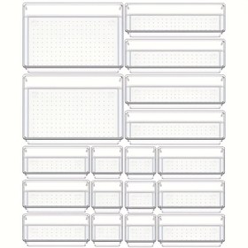 Resim 9 adet/18 adet Şeffaf Plastik Çekmece Düzenleyici Seti, 4 Farklı Boyutta Tepsi, Makyaj, Ofis, Banyo, Mutfak Aletleri İçin Saklama Kutuları - Şeffaf Tasarım - Araç Gereçleri Düzenleme - Otel Ofis Kullanımı İçin 