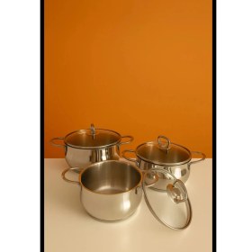 Resim Yunusoğlu Home Paslanmaz Çelik 6 Parça Tencere Güveç Seti 1.20 L x 1.60 L x 2.20 Litr Yanmaz Yapışmaz Taban 