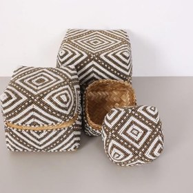 Resim Bali Mocha Boncuklu Bambu Saklama Kutuları 3 lü SET 