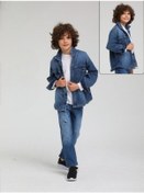 Resim Çocuk Kalın Çıt Çıt Düğmeli Cep Detaylı Kot Ceket-14161 Mavi 