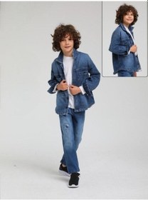 Resim Çocuk Kalın Çıt Çıt Düğmeli Cep Detaylı Kot Ceket-14161 Mavi 