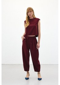Resim Sateen Şalvar Kesim Pantolon - Bordo-136447 Bordo 