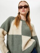 Resim Triko Kazak Bisiklet Yaka Renk Bloklu Uzun Kollu 