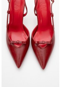 Resim Luvishoes Luvi Shoes Apel Kırmızı Cilt Fiyonklu Kadın Yüksek Topuklu Ayakkabı Kırmızı 