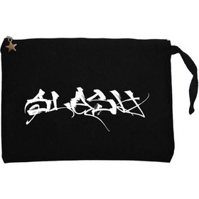 Resim Slash Logo Siyah Clutch Astarlı Cüzdan / El Çantası - Siyah 