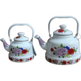 Resim Ebru Metal Nostaljik Emaye Çaydanlık Takımı 16/22 (Çok Büyük Boy) 