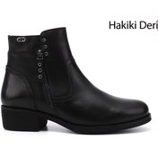Resim GÖNDERİ(R) Kadın / Kız Siyah Çift Fermuarlı Kauçuk Taban Hakiki Deri Bot 