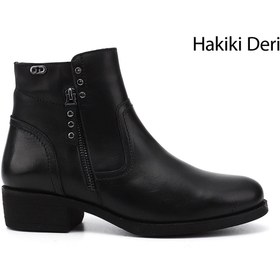 Resim GÖNDERİ(R) Kadın / Kız Siyah Çift Fermuarlı Kauçuk Taban Hakiki Deri Bot 