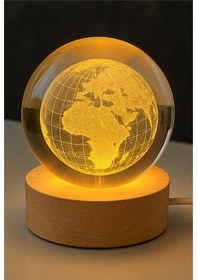 Resim 3d Kristal Dünya Haritası Cam Küre Led Işıklı Ahşap Standlı Tavana Işık Yansıtmalı Usb Gece Lambası Dünya Haritası 