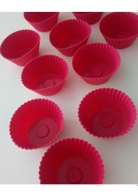 Resim Bybirgül Silikon Mini Kek Kalıbı Browni Kalıbı Kırmızı Cupcake Kalıbı 12 Adet 