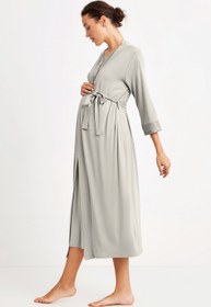 Resim Dantel detaylı hamile sabahlık - Lacivert / S 