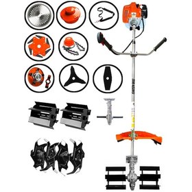 Resim Dragro DRG-9PR T PRofesyonel 9 Parça 2 Zamanlı Yan Tipi Benzinli Motorlu Tırpan Ot Çim Biçme Kesme Makinesi Çift Çapa 