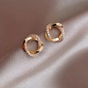 Resim 1 Çift Zarif Dönmüş Düğme Küpeler, Rhinestone Vurgular ile, Çinko Alaşım ve Paslanmaz Çelik, Kadınlar için Moda Takı, Günlük Giyim Aksesuarı, Tüm Mevsimler Uygun 