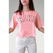 Resim giyadda Kadın Pembe Baskılı Salaş Crop T-shirt 