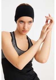 Resim Kadın Çift Taraflı Kullanım Alternatifli Pamuklu Penye Kaymaz Hafif Spor Saç Bandı Bandana - Tek Ebat / Siyah Siyah 