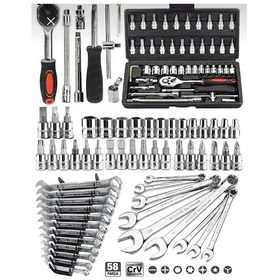 Resim Sb Global 58 Parça Otomatik Cırcırlı 1/4" 46 Mini Lokma Takımı + 12 Parça Kombine Açık Ağız Yıldız Anahtar 