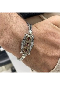 Resim Simurg Jewellery 925 Ayar Gümüş Kırmızı Taşlı Erkek Bileklik 