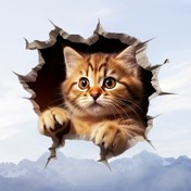 Resim Duvar Sticker'ı Kırılan Sevimli Kedi - Araba Gövdesi, Motosiklet, Laptop, Duvar için Uygun 