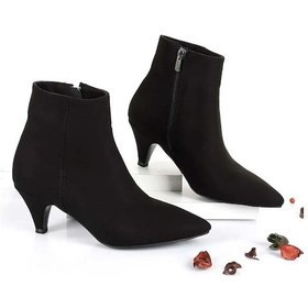 Resim Beyaz Pine Cone İnce Topuklu Sivri Burun Fermuarlı Günlük Kadın Kısa Çizme Süet Siyah SÜET SİYAH 