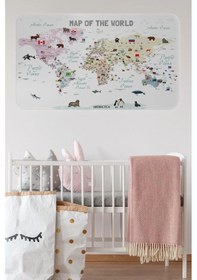 Resim Eğitici Ve Bayraklı Dünya Haritası Dünya Atlası Çocuk Ve Bebek Odası Duvar Sticker -60x105-3813 Renkli 