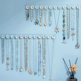 Resim Şık Akrilik Takı Organizatörü - Çoklu Yuvalı Duvara Monte Kolye Askısı, Dayanıklı Plastik Çok Amaçlı Sergi Rafı - Kolyeler, Bileklikler ve Küpeler için Alan Tasarrufu Sağlayan Dolaşma Önleyici Saklama Çözümü, Ev, Salon, Butik, Zarif Tasarım, Minimalist Yapı, Sağlam Yapım, Asılı Takı Organizer 