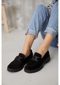 Resim Dorina Siyah Hakiki Süet Kadın Loafer Ayakkabı Siyah 