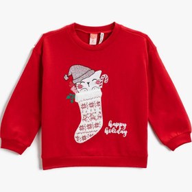 Resim Kız Bebek Yılbaşı Temalı Sweatshirt Bisiklet Yaka Pamuklu 