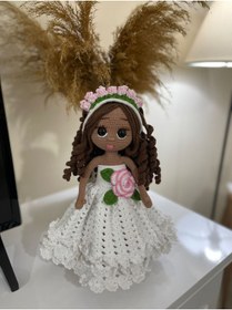 Resim Wanderlust Sevimli Oyun Arkadaşı Örgü Saçlı Etekli El Yapımı Amigurumi Bebek 35cm 