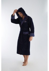 Resim Sıperior Nakış Triga Bukle Bambu Cotton Erkek Bornoz Lacivert 