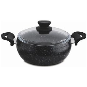 Resim Granit Pro 22 Cm Derin Granit Güveç Tencere Siyah Bakalit Saplı Cam Kapaklı Yapışmaz 
