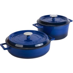 Resim Lava 24 Cm Yuvarlak Derin Tencere - 28 Cm Yuvarlak Sığ Mavi Tencere Seti 