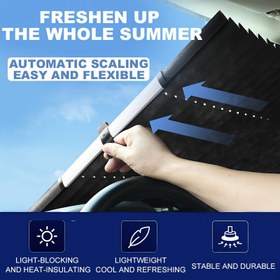 Resim Yükseltilmiş Otomatik Geri Çekilebilir Araba Ön Cam Güneşlik - UV Koruma, Kolay Esneklik, Işık Engelleyici Perdeler Yaz Isı Azaltma için, Evrensel Uyumluluk, Polyester Elyaf, Ön Yerleştirme, Araba Ön Cam Güneşlik 
