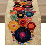 Resim 1 Adet Bohem Dalga Nokta & Daire Masa Örtüsü Dekoru - Canlı Renkli Konsantrik Çemberler ve Noktalar Tasarımı, %100 Polyester İç/Dış Mekan Mutfak, Yemek Odası, Oturma Odası, Giriş Alanı, Çay Masası için - Şenlikli Masa Aksesuarı 