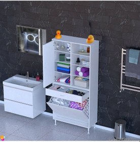 Resim Modilayn Afra 70x173x32,5cm 1 Çekmece, 2 Göz Sepet, 1 Kapak, 8 Raf Dar Alan Banyo Dolabı Beyaz 