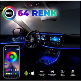 Resim Araç İçi Ambiyans Aydınlatma 64 Renk Rgb 