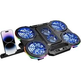 Resim Rampage Prote R6 Rgb 6 Fanlı Telefon Standlı Yükseklik Ayarlı 17 Inç Notebook Soğutucu Stand 