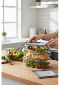 Resim Silikon Vakumlu Cam Kapaklı Cam Saklama Kabı 3 Boy 700-1400-2600 Ml. 