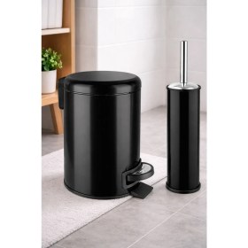 Resim PremiumPort Şık Siyah 3l Çöp Kovası ve Klozet Fırçası Takımı 