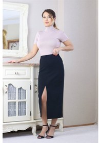 Resim Ritnice Kadın Yırtmaçlı Uzun Kumaş Siyah Etek 