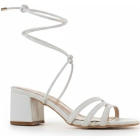 Resim Kadın Pc-52265 Kare Burun Bilekten Bağlamalı Topuklu Sandalet - Beyaz Beyaz 