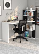 Resim Çınar Kitaplıklı Çalışma Masası Beyaz Siyah 
