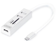 Resim DA-70243 Digitus USB 2.0 Tip C 3 Port Hub, Kart Okuyucu, 3 x USB 2.0. 1 x SD, 1 x MicroSD kart yuvası, alüminyum 