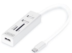 Resim DA-70243 Digitus USB 2.0 Tip C 3 Port Hub, Kart Okuyucu, 3 x USB 2.0. 1 x SD, 1 x MicroSD kart yuvası, alüminyum 