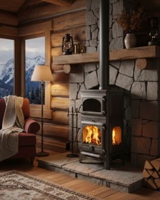 Resim Reyo Stove Mengücek Üç Camlı Yan Kapak Fırınlı Döküm Şömine Soba 