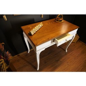 Resim Wooding 100 Cm Masif Ceviz Beyaz Oymalı Çalışma Masası 