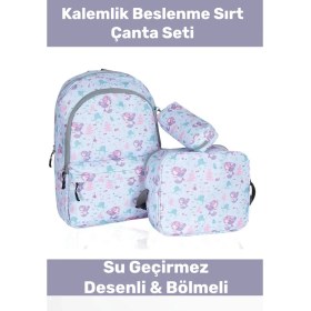 Resim Enenstyle Fermuarlı Geniş 1.kalite Su Geçirmez Desenli Bölmeli Üçlü Okul Kalemlik Beslenme Sırt Çanta Seti 