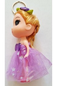 Resim Mahi Max Sırma Bebek Güllü Papyonlu Elbiseli Oynar Baş El Ayak Anahtarlık Çanta Telefon Süsü - Lila 