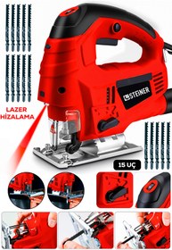 Resim STEİNER Alman 4600 W Lazerli Sjs Metal Şanzuman 6 Kademe Devirli Pandül Ayarlı Dekupaj Testere Makinesi 15Uç 